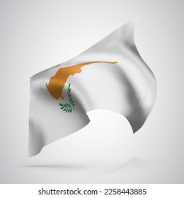 Cyprus, vector flag with waves and bends waving in the wind on a white background