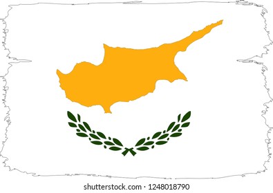 Cyprus vector grunge brush stroke with  national flag and contour map. 