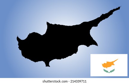 Cyprus vector map and flag isolated on blue background. High detailed silhouette illustration. 
