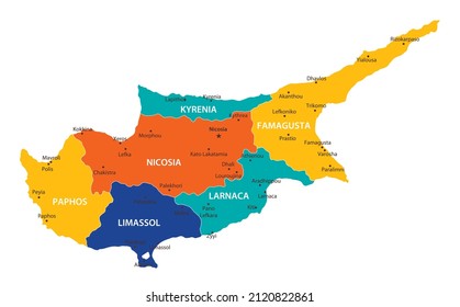 Cyprus vector map. High detailed illustration with borders and cities