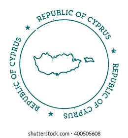 Cyprus vector map. Retro vintage insignia with Cyprus map. Distressed visa stamp with Cyprus text wrapped around a circle and stars. Country map vector illustration.