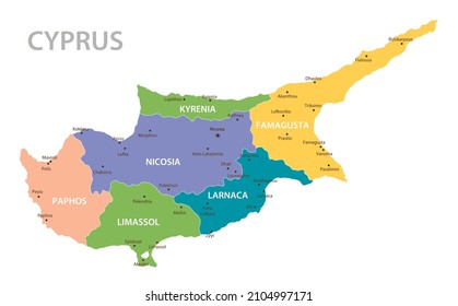 Cyprus vintage map. High detailed vector map with pastel colors, cities and geographical borders