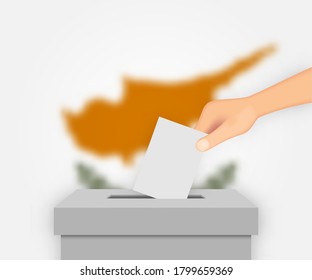 Cyprus vote election banner background. Ballot Box with blurred flag