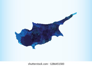 Cyprus watercolor map vector illustration of blue color on light background using paint brush in paper page