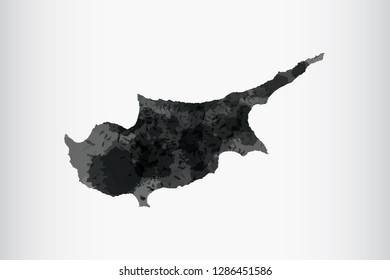 Cyprus watercolor map vector illustration of black color on light background using paint brush in paper page