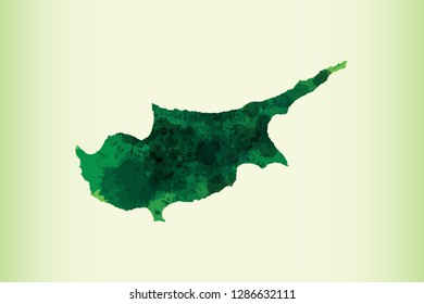 Cyprus watercolor map vector illustration of green color on light background using paint brush in paper page