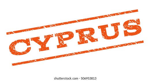 Cyprus watermark stamp. Text caption between parallel lines with grunge design style. Rubber seal stamp with dirty texture. Vector orange color ink imprint on a white background.