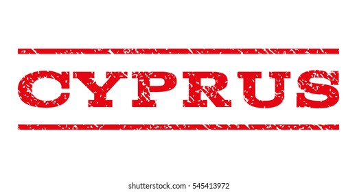 Cyprus watermark stamp. Text tag between horizontal parallel lines with grunge design style. Rubber seal stamp with dust texture. Vector intensive red color ink imprint on a white background.