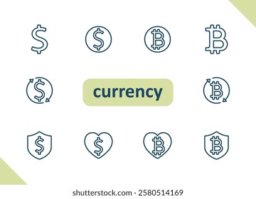 Cyptocurrency icons. Crypto currency, bitcoin, dollar, payment, money vector icon set