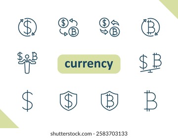 Cyptocurrency icons. Crypto currency, bitcoin, dollar, payment, money vector icon set