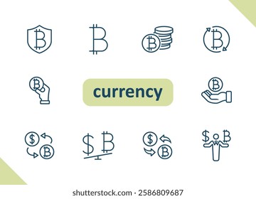 Cyptocurrency icons. Crypto currency, bitcoin, dollar, payment, money vector icon set