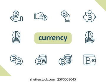 Cyptocurrency icons. Crypto currency, bitcoin, payment, money vector icon set