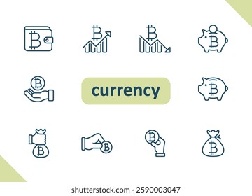 Cyptocurrency icons. Crypto currency, bitcoin, payment, money vector icon set