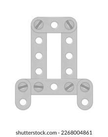 Cyrillic alphabet from the details of the iron constructor. Vector illustration isolated on white background