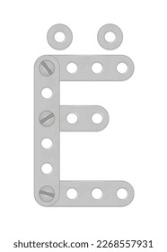 Cyrillic alphabet from the details of the iron constructor. Vector illustration isolated on white background