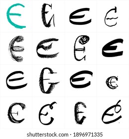 Cyrillic alphabet letter e. Uppercase Russian and Ukrainian handwritten fonts. Drawn with paint and chalk vector fonts. Alphabet collection. Handwritten letters. Can be used as logo, posters fonts.