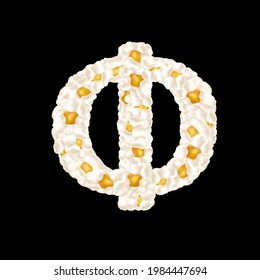 Cyrillic alphabet letter made up of airy popcorn. Vector illustration
