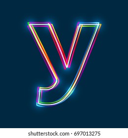 Cyrillic Capital Letter U. Multicolor outline font with glowing effect on blue background. Vector EPS10