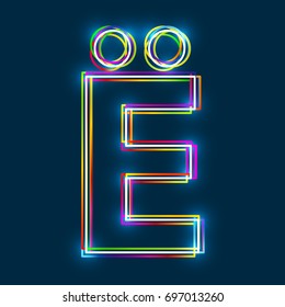 Cyrillic Capital Letter Yo. Multicolor outline font with glowing effect on blue background. Vector EPS10