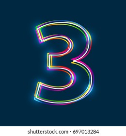 Cyrillic Capital Letter Ze. Multicolor outline font with glowing effect on blue background. Vector EPS10