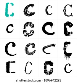 Cyrillic and Latin alphabet Letter C. Uppercase Russian and Ukrainian handwritten fonts. Drawn with paint and chalk vector fonts. Alphabet collection. Handwritten letters. Can be used as logo, posters fonts.