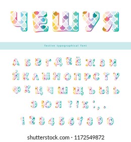 Cyrillic mermaid scale colorful font. Cute alphabet for mermaid birthday cards, posters. Vector illustration