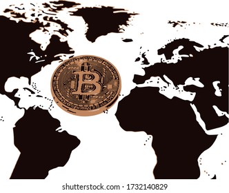 cyripto money mining. close up physical bitcoin coin.