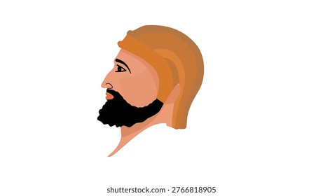 Cyrus the Great portrait, flat vector illustration