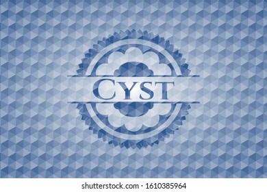 Cyst  blue badge with geometric pattern background. Vector Illustration. Detailed.