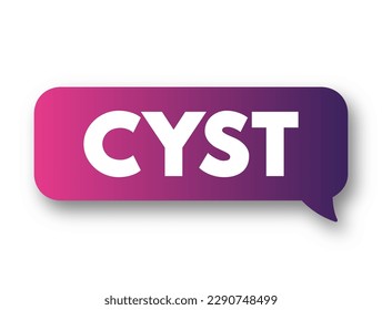 Cyst is a small pocket of tissue filled with air, fluid or other substances, text concept background