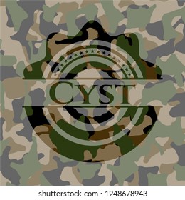 Cyst  written on a camouflage texture