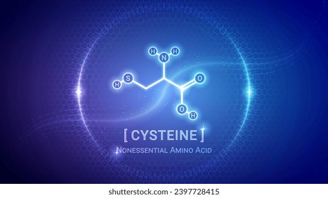 Cysteine, Amino Acid Chemical Structure, Organic Compound, Molecule, Chemistry, Biology, Medical, Nutrition Futuristic Hologram Neon Glow Bright Translucent Backdrop Background Illustration