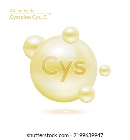 Cysteine (Cys) amino acid capsules vitamins complex minerals. 3D Model of molecule cream isolated on white background. For food supplement ad package design. Science medic concept. Vector EPS10.