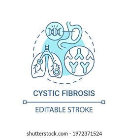 Cystic fibrosis blue concept icon. Hereditary illness. Problem with lungs, digestive system. Genetic disease idea thin line illustration. Vector isolated outline RGB color drawing. Editable stroke