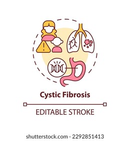 Cystic fibrosis concept icon. Respiratory and digestive systems. Hereditary disease abstract idea thin line illustration. Isolated outline drawing. Editable stroke. Arial, Myriad Pro-Bold fonts used