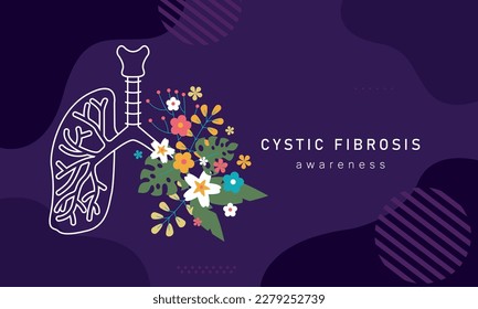 Cystic fibrosis. Lung and flowers. Medical concept