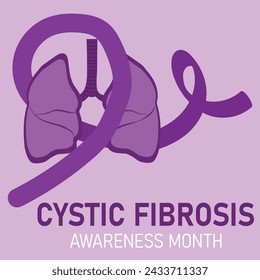 Cystic Fibrosis month. Vector cartoon illustration of lungs and awereness ribbon.