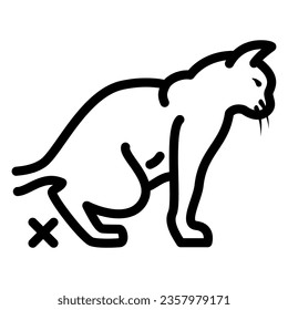 Icono de la cistitis en la línea del gato, concepto de enfermedades de mascotas, urolitiasis del gato sobre fondo blanco, inflamación del ícono de la vejiga urinaria en forma de contorno para móviles y web. Gráficos vectoriales