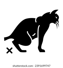 Cystitis in cat solid icon, Diseases of pets concept, cat urolithiasis sign on white background, inflammation of urinary bladder icon in glyph style for mobile and web. Vector graphics