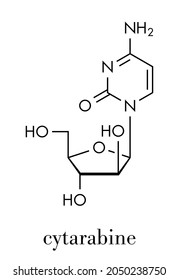 Cytarabine (cytosine Arabinoside, Ara-C) Chemotherapy Drug Molecule. Used In Treatment Of Acute Myeloid Leukemia (AML), Acute Lymphocytic Leukemia (ALL) And Lymphoma. Skeletal Formula.