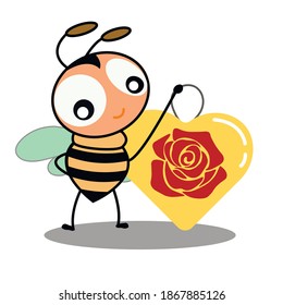 Cyte funny crtoon vector bee and heart