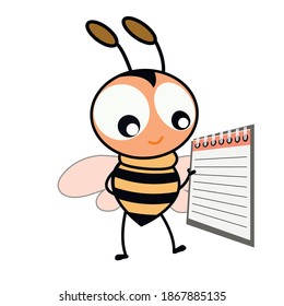 Cyte funny crtoon vector bee and note