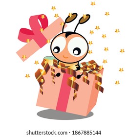 Cyte funny crtoon vector bee and gold stars