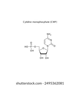 Cytidine monophosphate (CMP) skeletal structure schematic illustration, Nucleotide molecule.
