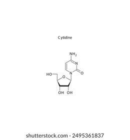 Cytidin Skelettstruktur schematische Darstellung, Nukleosid-Molekül.