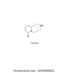 Cytisine skeletal structure. Alkaloid compound schematic illustration. Simple diagram, chemical formula.