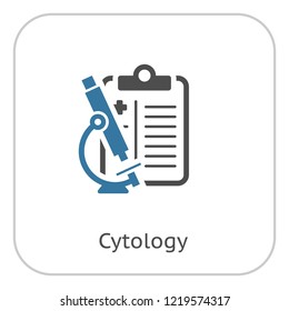 Cytology and Medical Services Flat Icon Design. Clipboard with Microscope