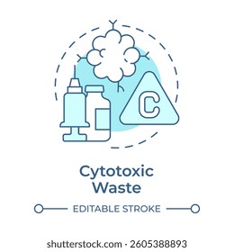 Cytotoxic waste soft blue concept icon. Toxic chemicals, drugs. Viruses, biohazard. Round shape line illustration. Abstract idea. Graphic design. Easy to use in presentation, article