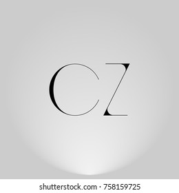 CZ Black thin minimalist LOGO Design with Highlight on Gray background.