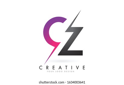 CZ C Z Letter Logo with Color block Design and Creative Cut. Creative logo design.
